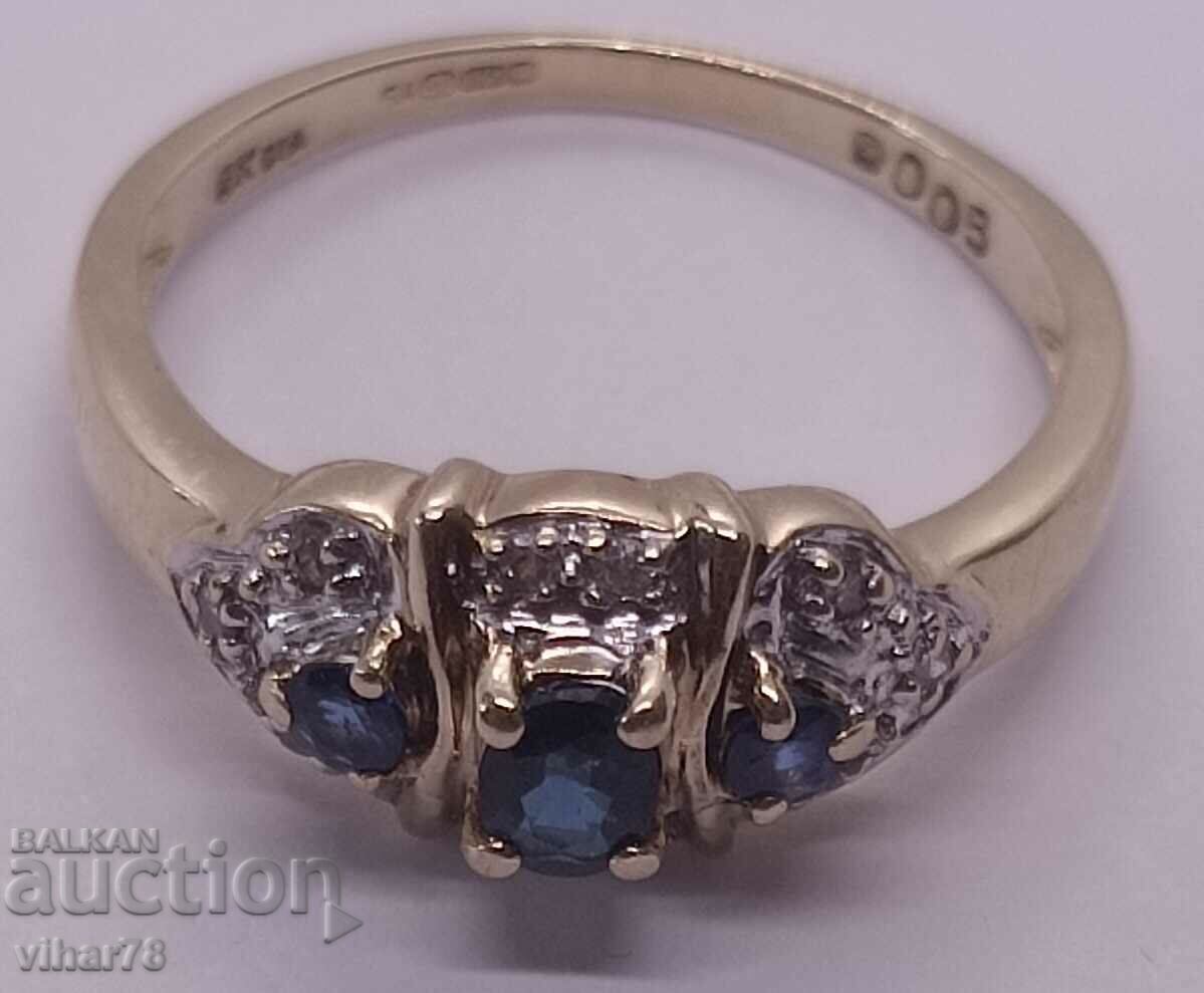 9/375 gold ring with diamonds and sapphire gemstones with price 549.99 BGN | € 281.21 9/375 gold ring with diamonds and sapphire gemstones with price 549.99 BGN | € 281.21