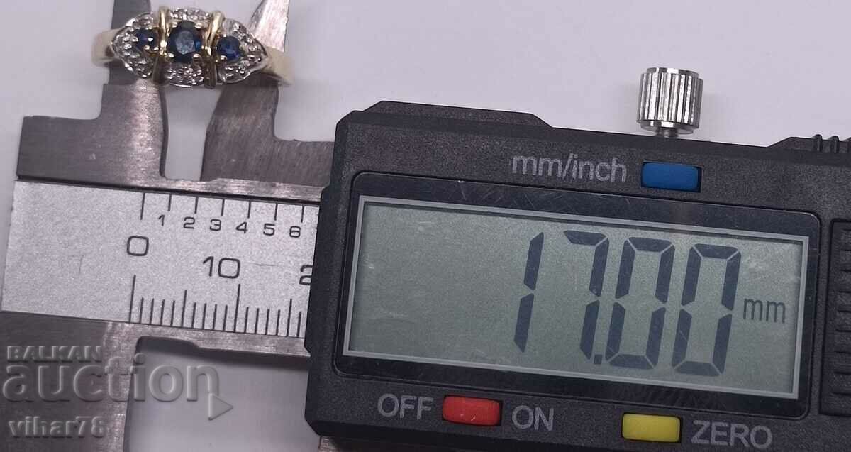 9/375 gold ring with diamonds and sapphire gemstones - 6 9/375 gold ring with diamonds and sapphire gemstones - 6