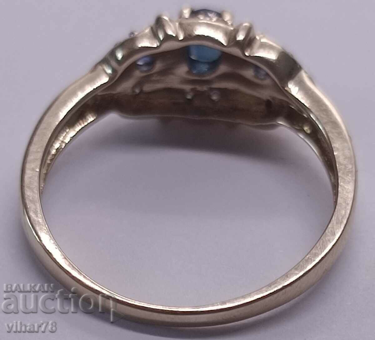 9/375 gold ring with diamonds and sapphire gemstones - 7