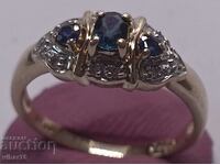 9/375 gold ring with diamonds and sapphire gemstones