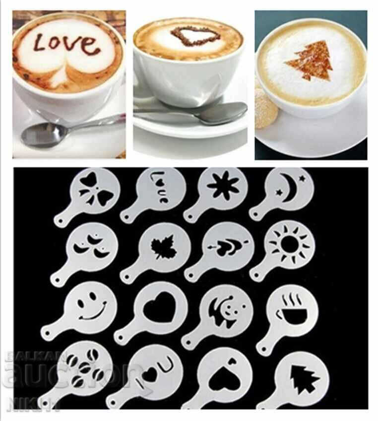 Delivery of 16 pcs. Forms, templates for coffee, cappuccino, milk sweets Delivery of 16 pcs. Forms, templates for coffee, cappuccino, milk sweets