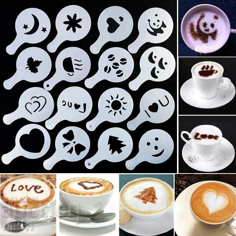 16 buc. Forme, șabloane pentru cafea, cappuccino, dulciuri cu lapte