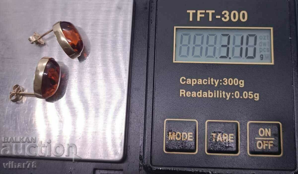 Πανέμορφα σκουλαρίκια από χρυσό 9k/375 με κεχριμπάρι - 5 Πανέμορφα σκουλαρίκια από χρυσό 9k/375 με κεχριμπάρι - 5