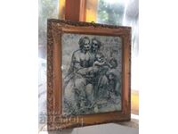 Old picture print reproduction with wooden baroque frame