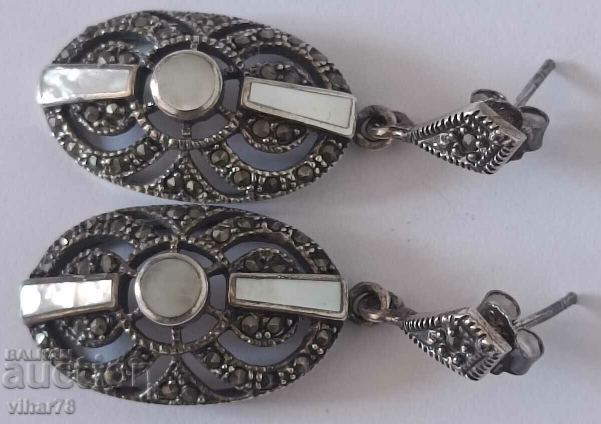 Auction Silver earrings with marquisites and mother-of-pearl Auction Silver earrings with marquisites and mother-of-pearl