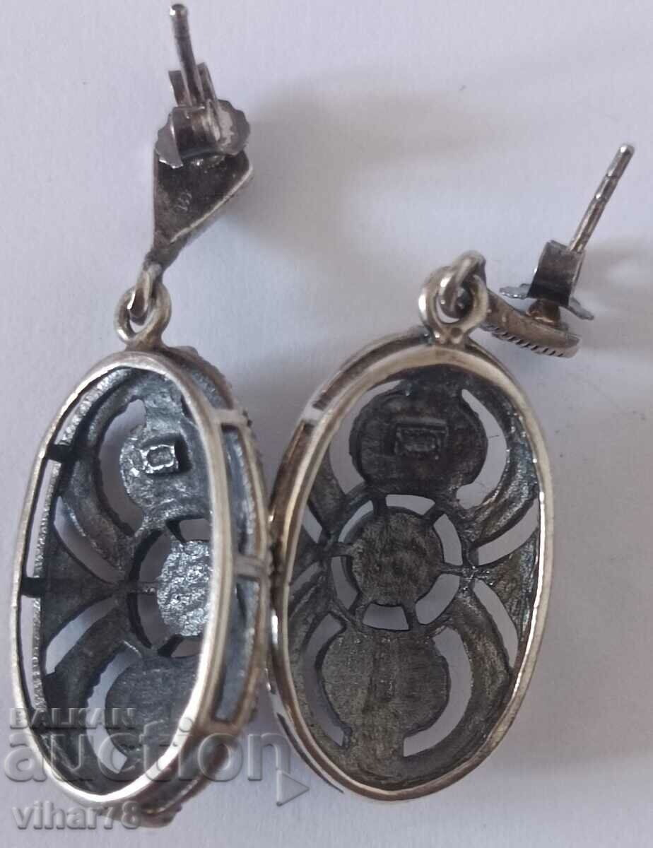Silver earrings with marquisites and mother-of-pearl - 5 Silver earrings with marquisites and mother-of-pearl - 5
