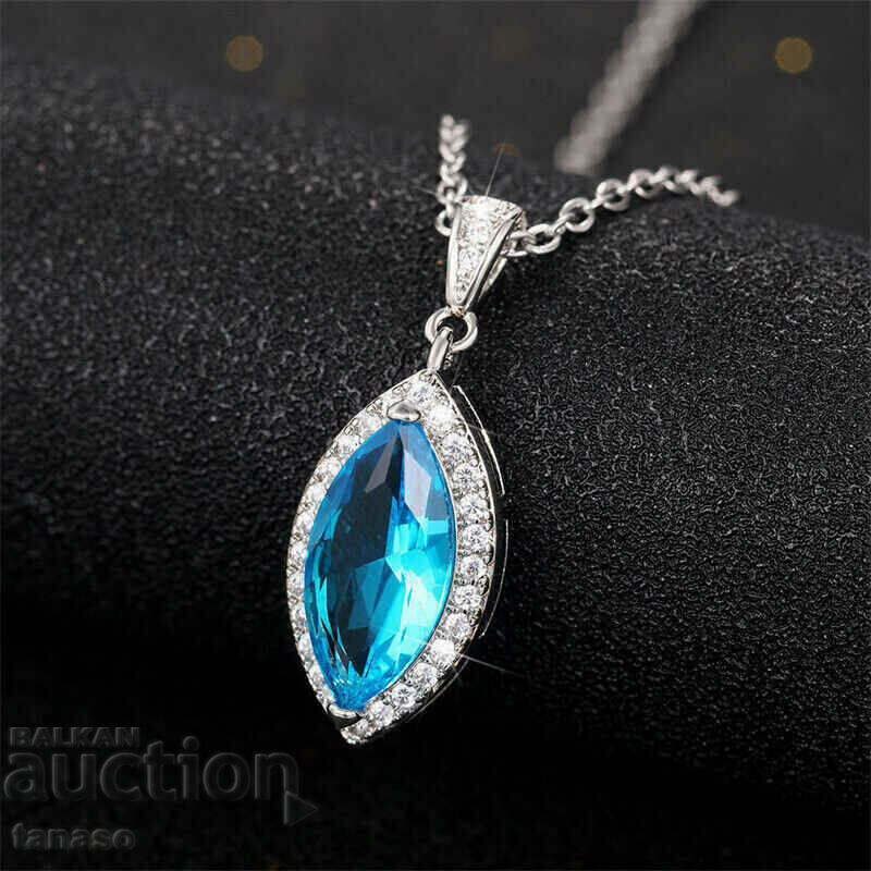 Silver necklace with aquamarine and zircons with price 30.00 BGN | € 15.34 Silver necklace with aquamarine and zircons with price 30.00 BGN | € 15.34
