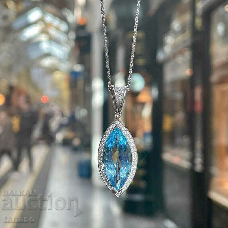 Silver necklace with aquamarine and zircons - 5 Silver necklace with aquamarine and zircons - 5