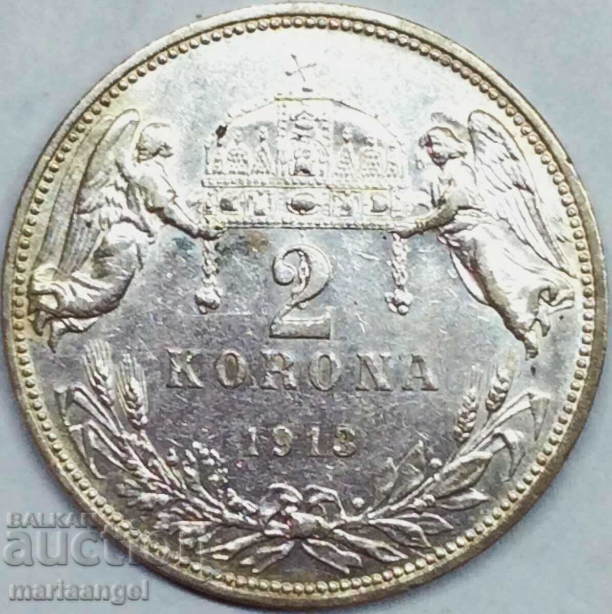 2 crowns 1913 Hungary Austria Angels silver