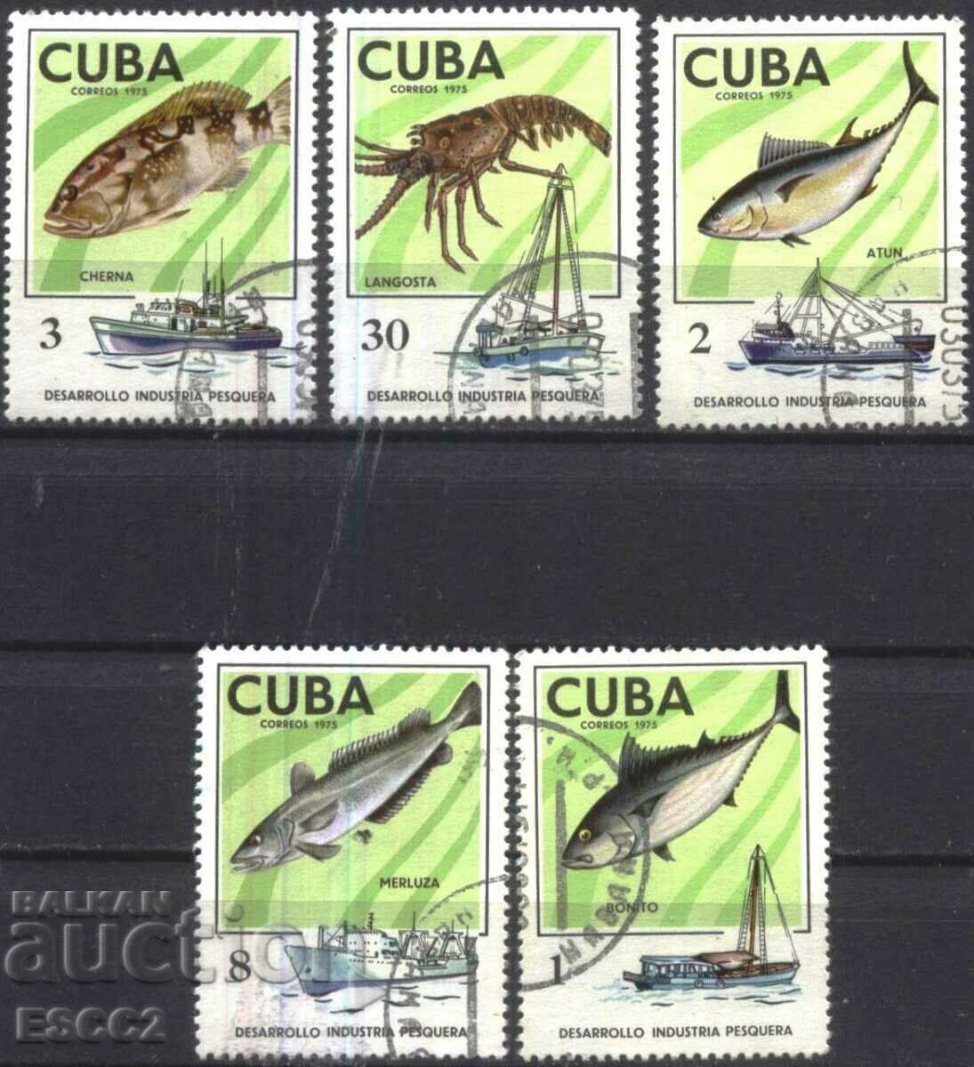 Клеймовани марки Риболов Фауна Риби 1975 от Куба