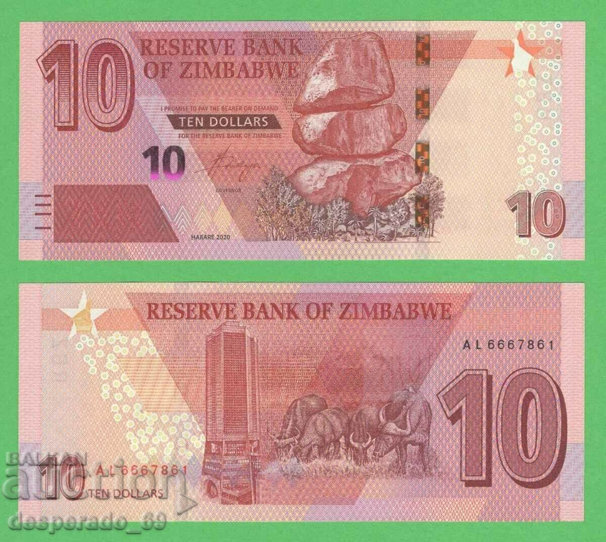 (¯`'•.¸ ZIMBABWE 10 USD 2020 UNC ¸.•'´¯)