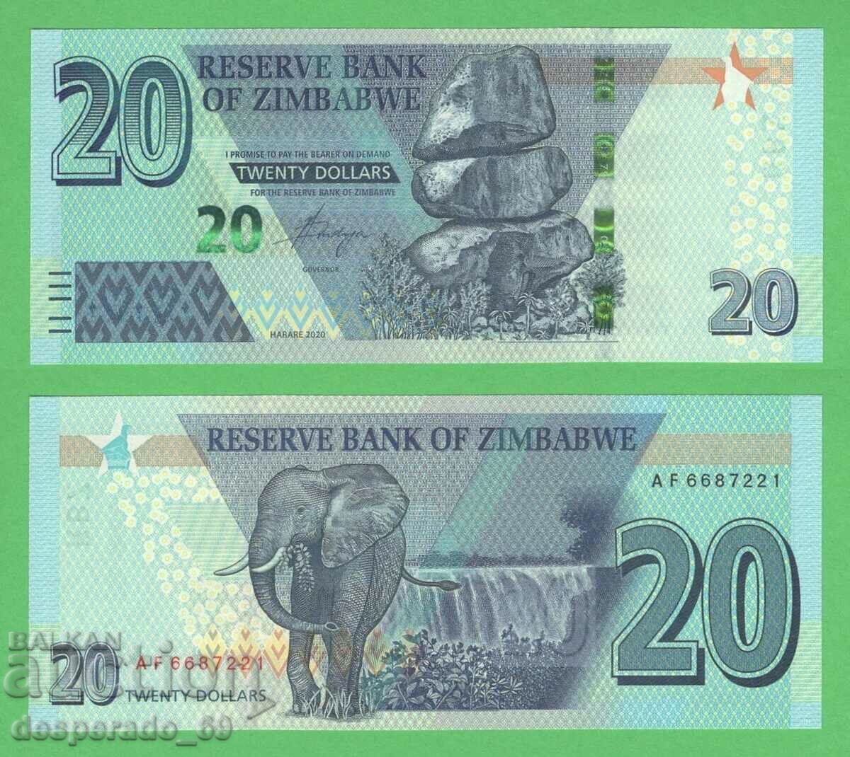 (¯`'•.¸ ZIMBABWE $20 2020 UNC ¸.•'´¯)