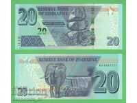 (¯`'•.¸ ZIMBABWE 20 USD 2020 UNC ¸.•'´¯)