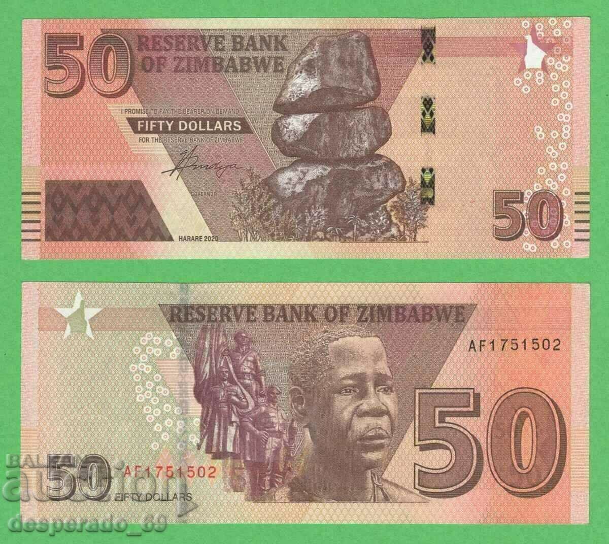 (¯`'•.¸ ZIMBABWE 50 USD 2020 UNC ¸.•'´¯)