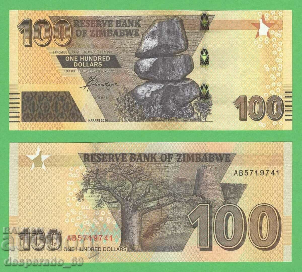 (¯`'•.¸ ZIMBABWE 100 USD 2020 UNC ¸.•'´¯)