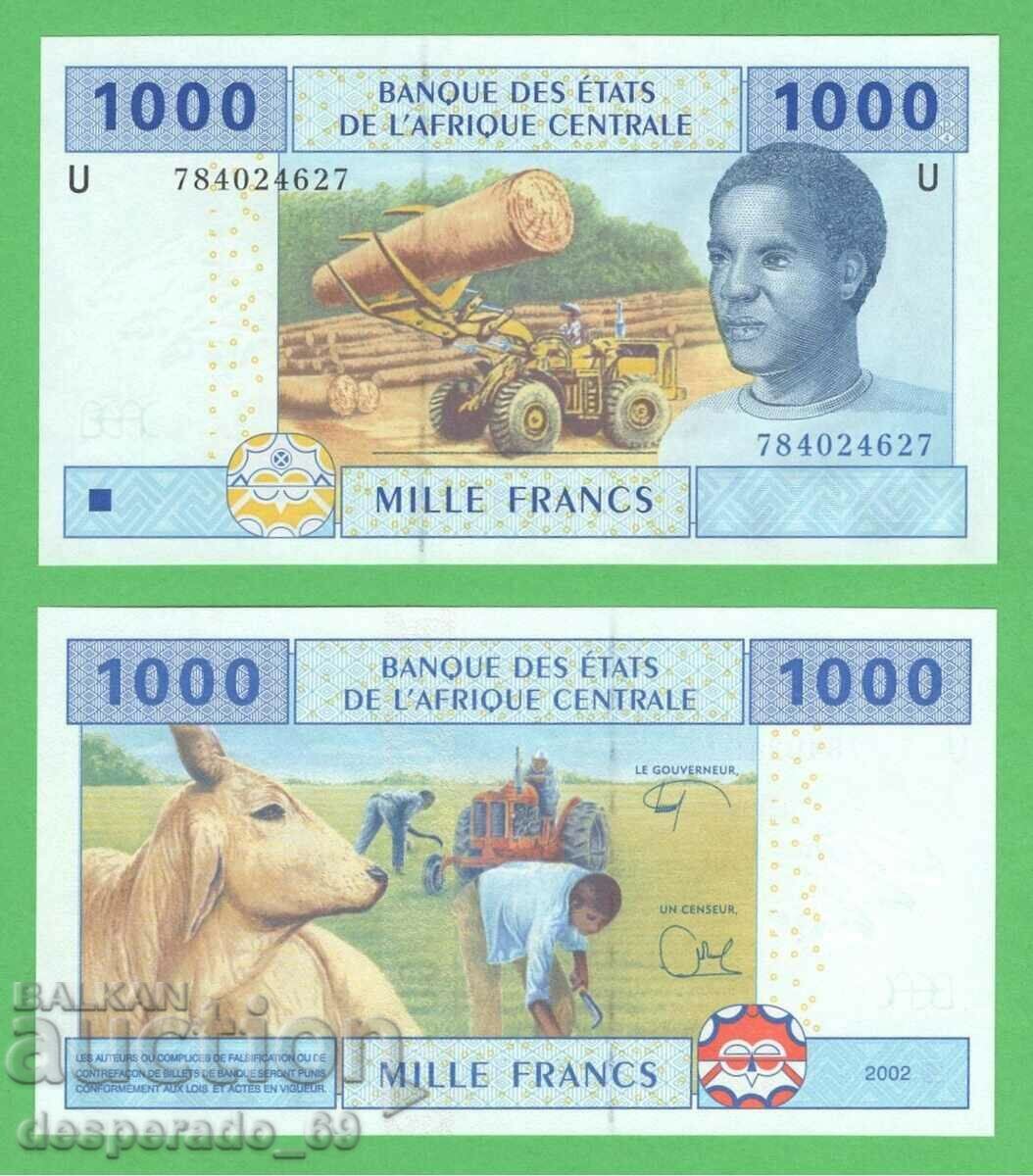 (¯`'•.¸ STATELE CENTRALAFRICANE 1000 franci 2002 UNC