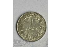 silver coin 1 franc Belgium 1914 silver