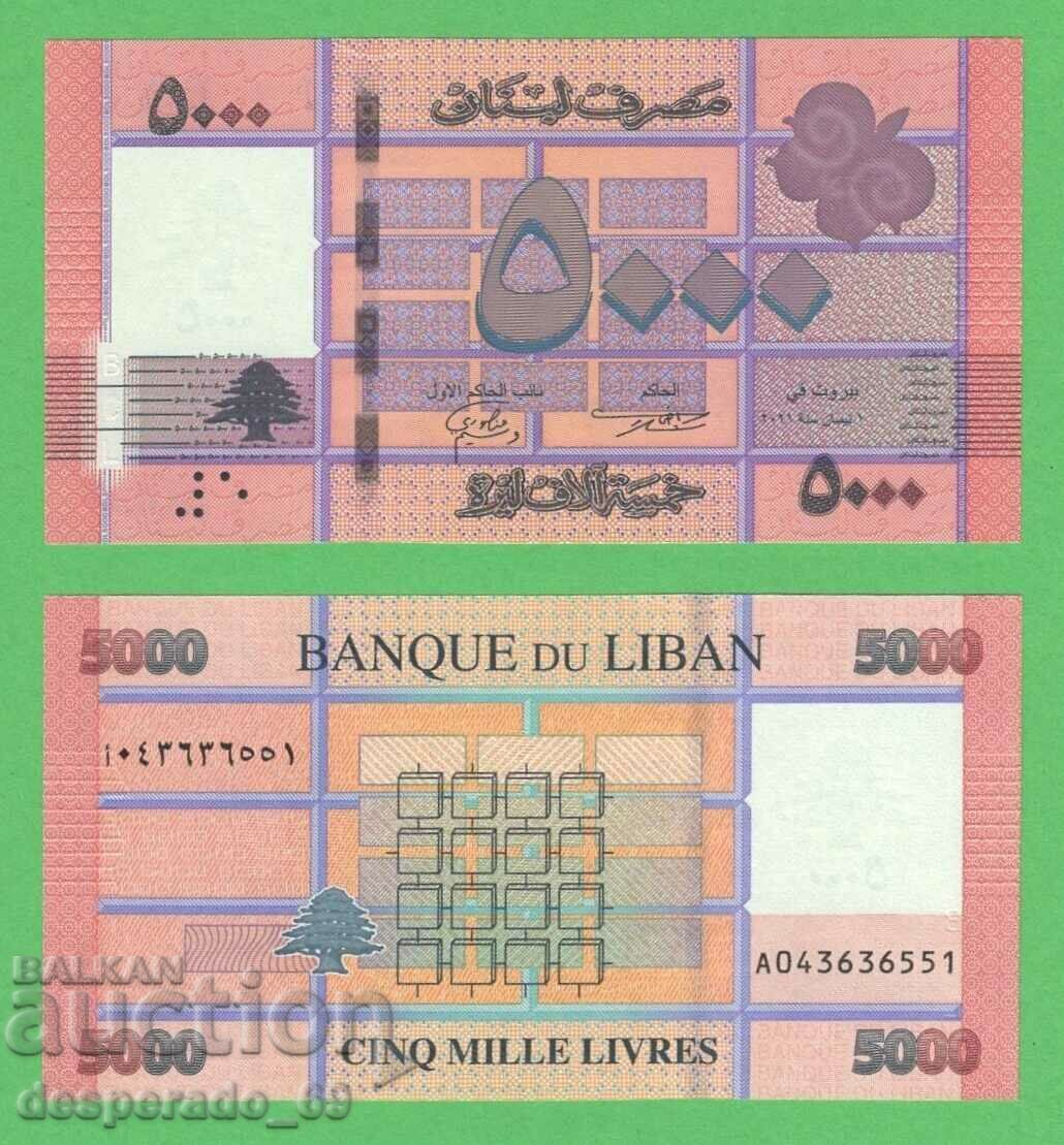 (¯`'•.¸ LIBAN 5000 livres 2021 UNC ¸.•'´¯)