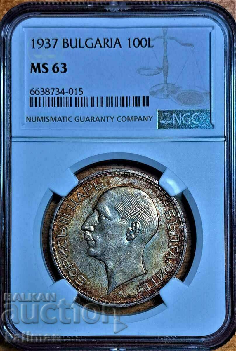 monedă 100 BGN 1937 NGC MS 63