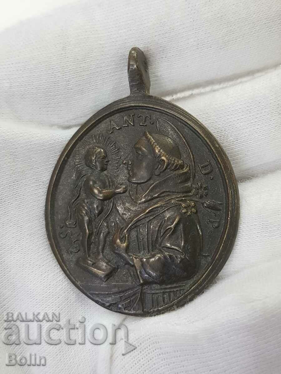 Auction Early bronze Italian medallion with saints 18-19th century Auction Early bronze Italian medallion with saints 18-19th century