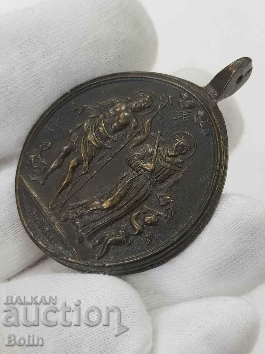 Early bronze Italian medallion with saints 18-19th century - 5 Early bronze Italian medallion with saints 18-19th century - 5