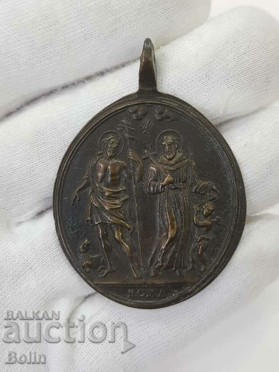 Early bronze Italian medallion with saints 18-19th century