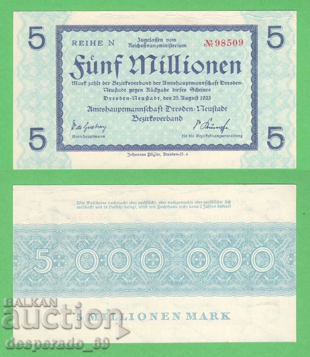 (¯`'•.¸ГЕРМАНИЯ (Dresden-Neustadt) 5 милиона марки 1923  UNC