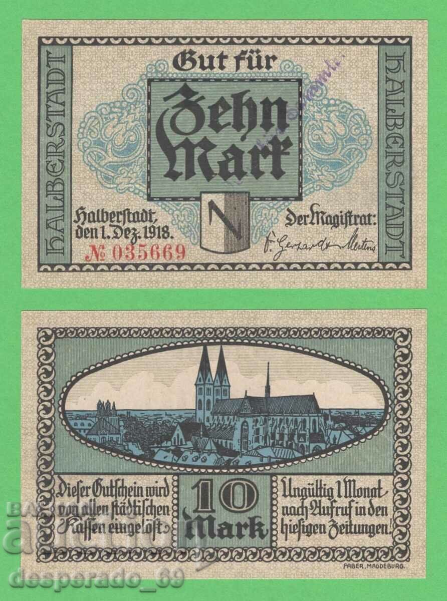 (¯`'•.¸GERMANY (Halberstadt) 10 Marks 1918 UNC¸.•'´¯)