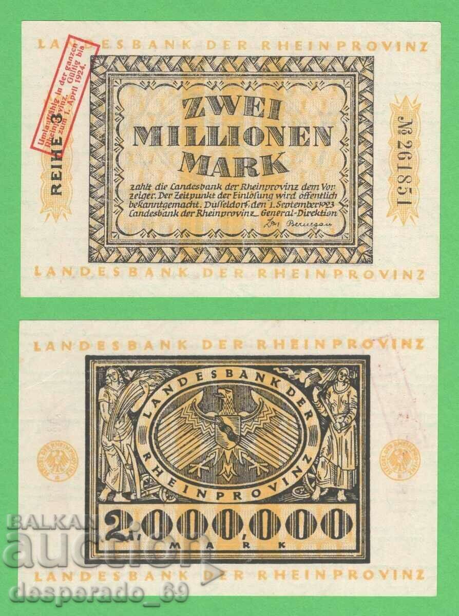 (¯`'•.¸ГЕРМАНИЯ (Рейнска провинция) 2 милиона марки 1923 UNC
