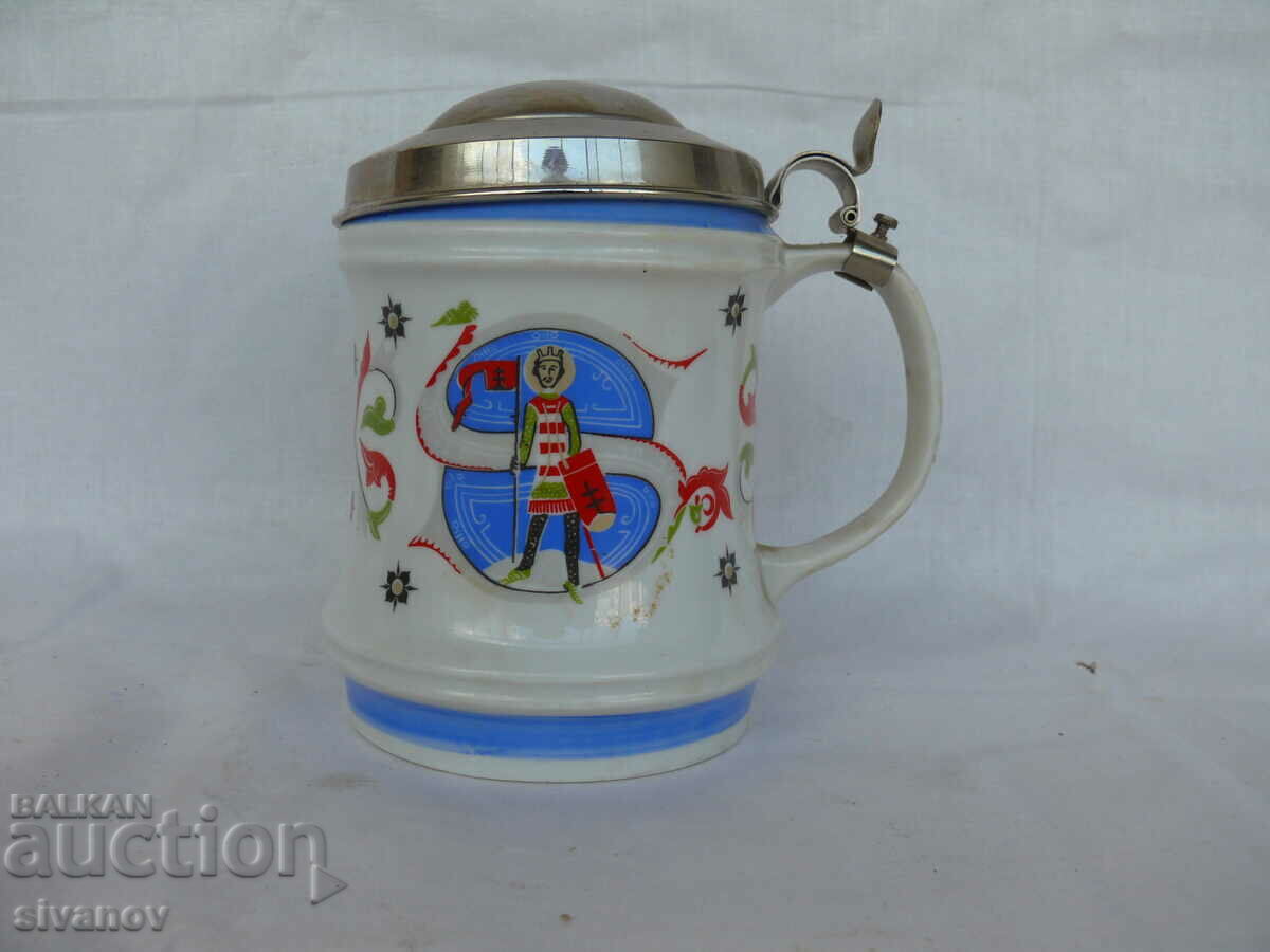 Auction Old porcelain mug with lid Hollohaza Hungary #1501 Auction Old porcelain mug with lid Hollohaza Hungary #1501