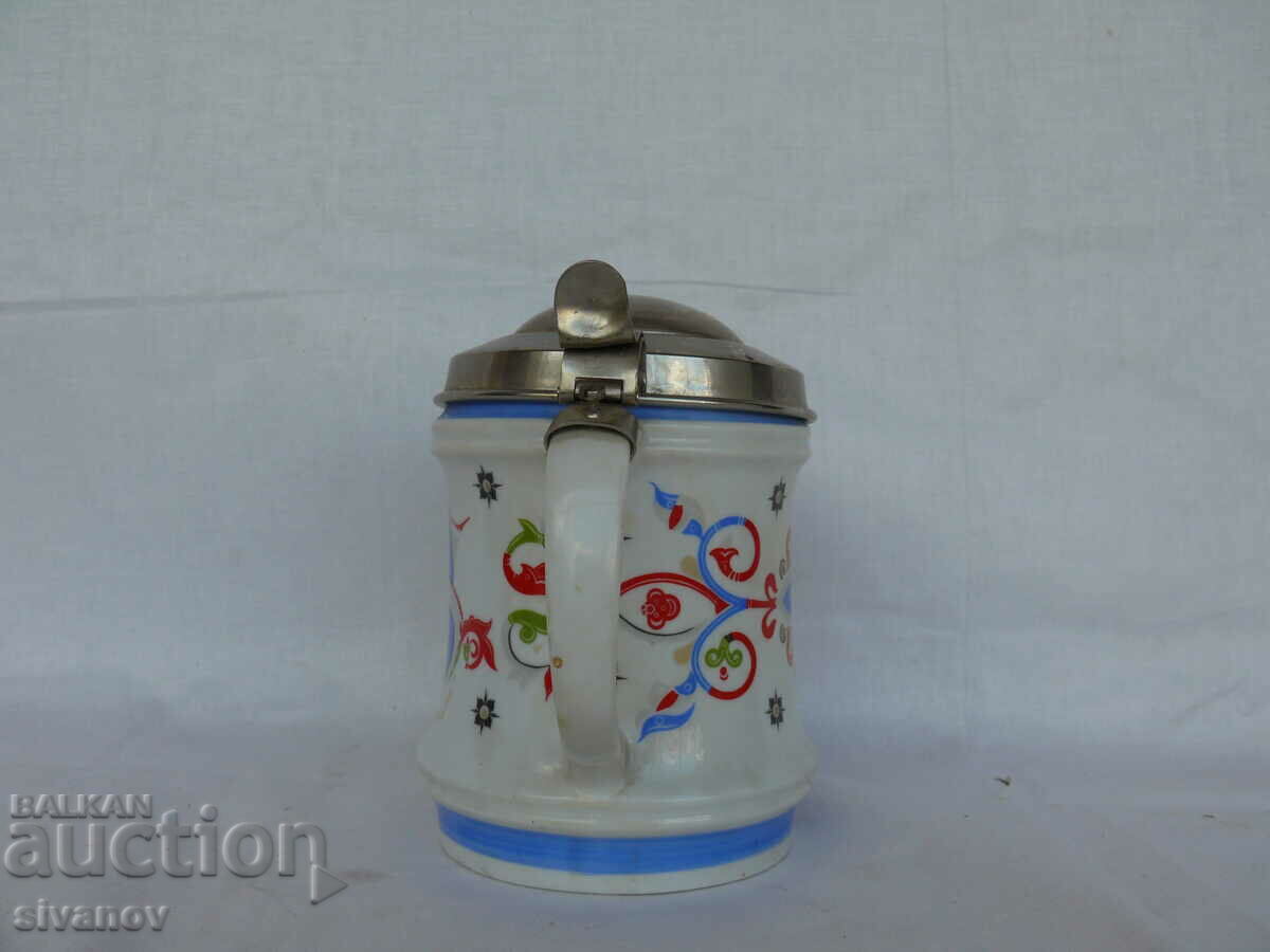 Old porcelain mug with lid Hollohaza Hungary #1501 - 5 Old porcelain mug with lid Hollohaza Hungary #1501 - 5