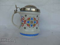 Old porcelain mug with lid Hollohaza Hungary #1501