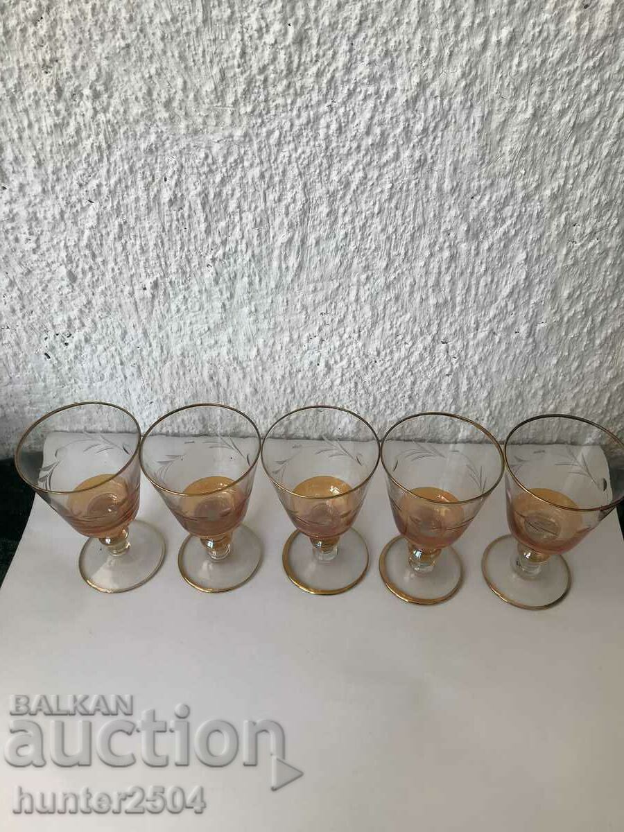 Glasses - thin engraved colored glass, 5 pcs.
