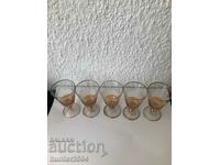 Чаши- тънко гравирано цветно стъкло,5бр,