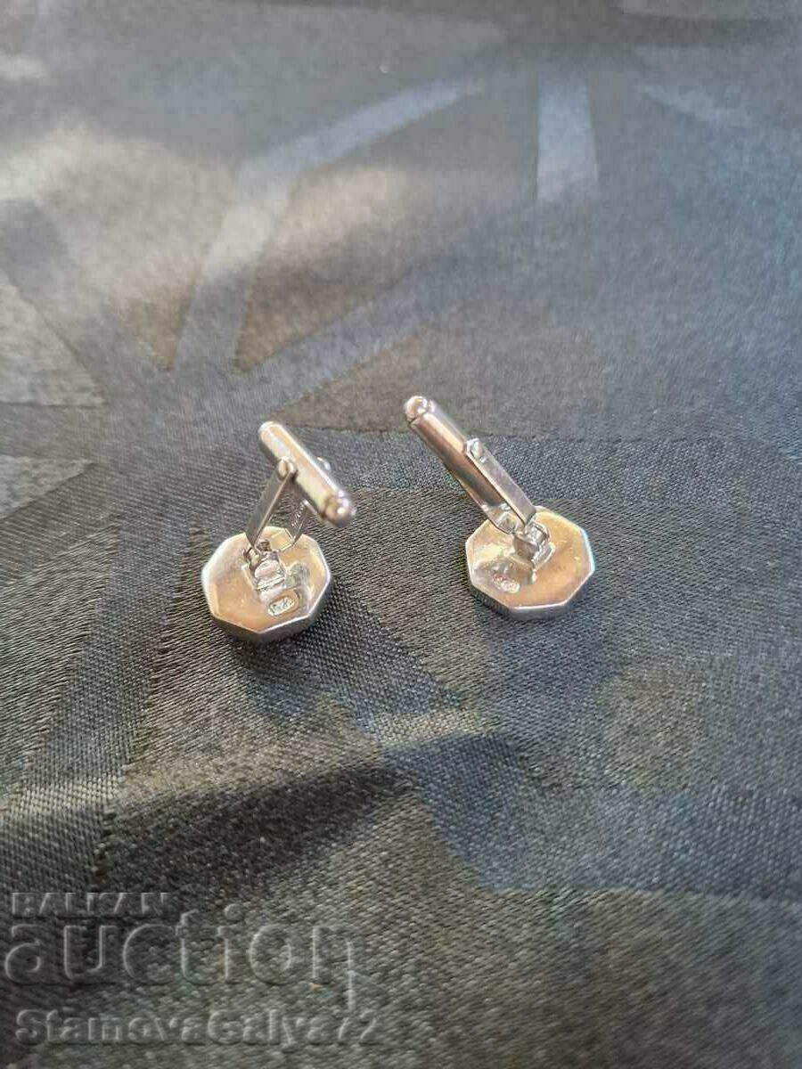 Gorgeous Antique Silver Mother of Pearl Cuff Buttons - 5 Gorgeous Antique Silver Mother of Pearl Cuff Buttons - 5