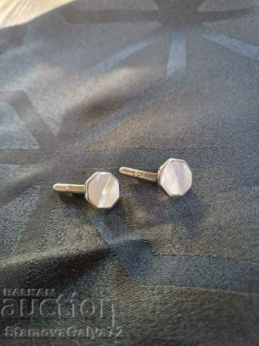 Gorgeous Antique Silver Mother of Pearl Cuff Buttons - 7 Gorgeous Antique Silver Mother of Pearl Cuff Buttons - 7