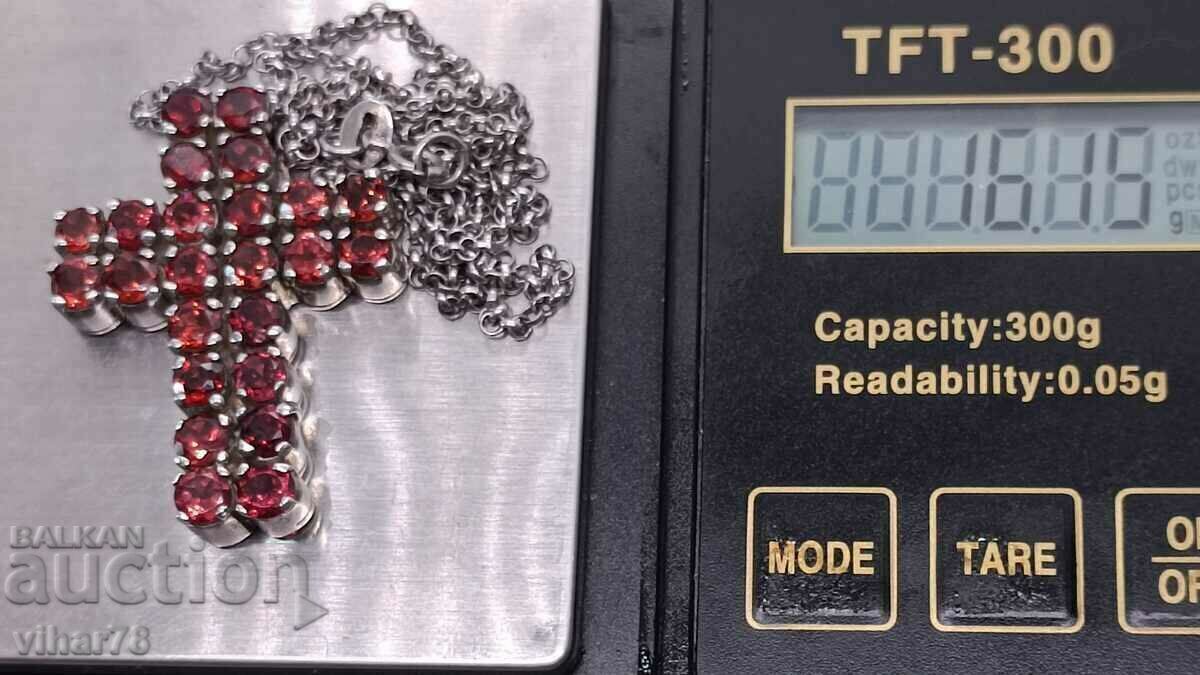Сребърен кръст обсипан с гранати - 5