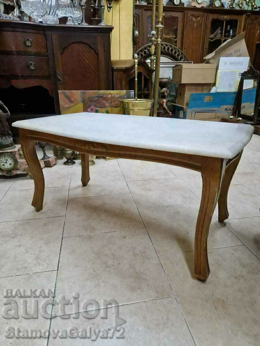 Красива антикварна масичка масив с мраморен плот - 5 Красива антикварна масичка масив с мраморен плот - 5