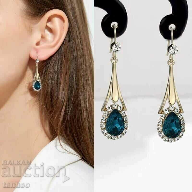 Earrings with blue crystals - dangling with price 25.00 BGN | € 12.78 Earrings with blue crystals - dangling with price 25.00 BGN | € 12.78
