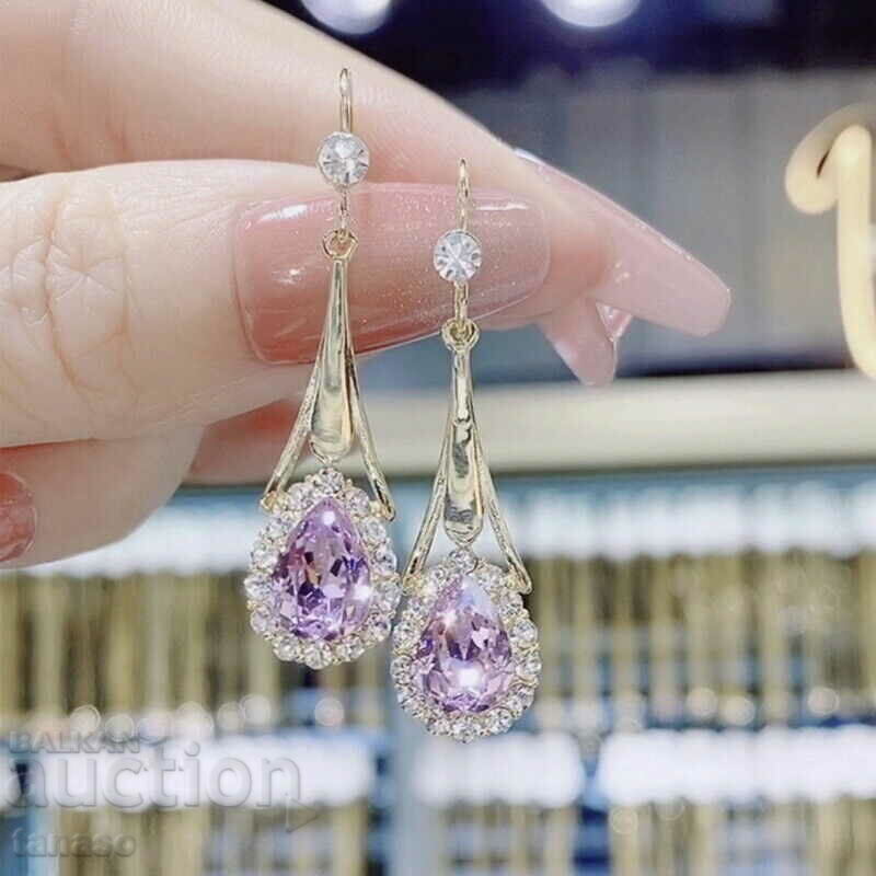 Earrings with violet crystals - dangling