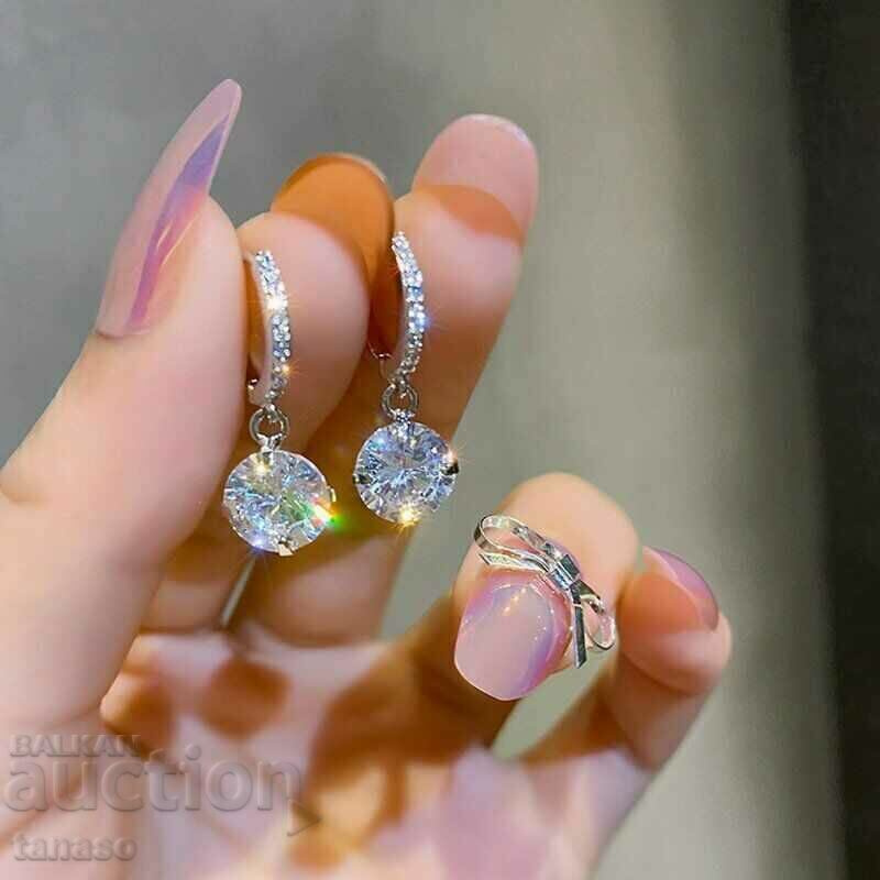 Earrings with round zircons - hanging with price 25.00 BGN | € 12.78