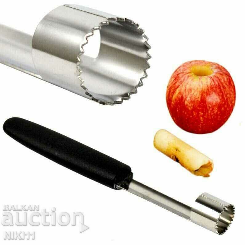 Device for extracting seeds from apples, apple