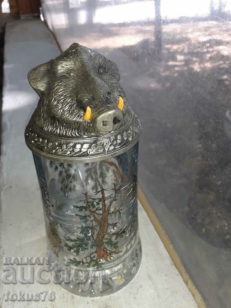 Old German boar hunting themed beer mug with price 190.00 BGN | € 97.15 Old German boar hunting themed beer mug with price 190.00 BGN | € 97.15