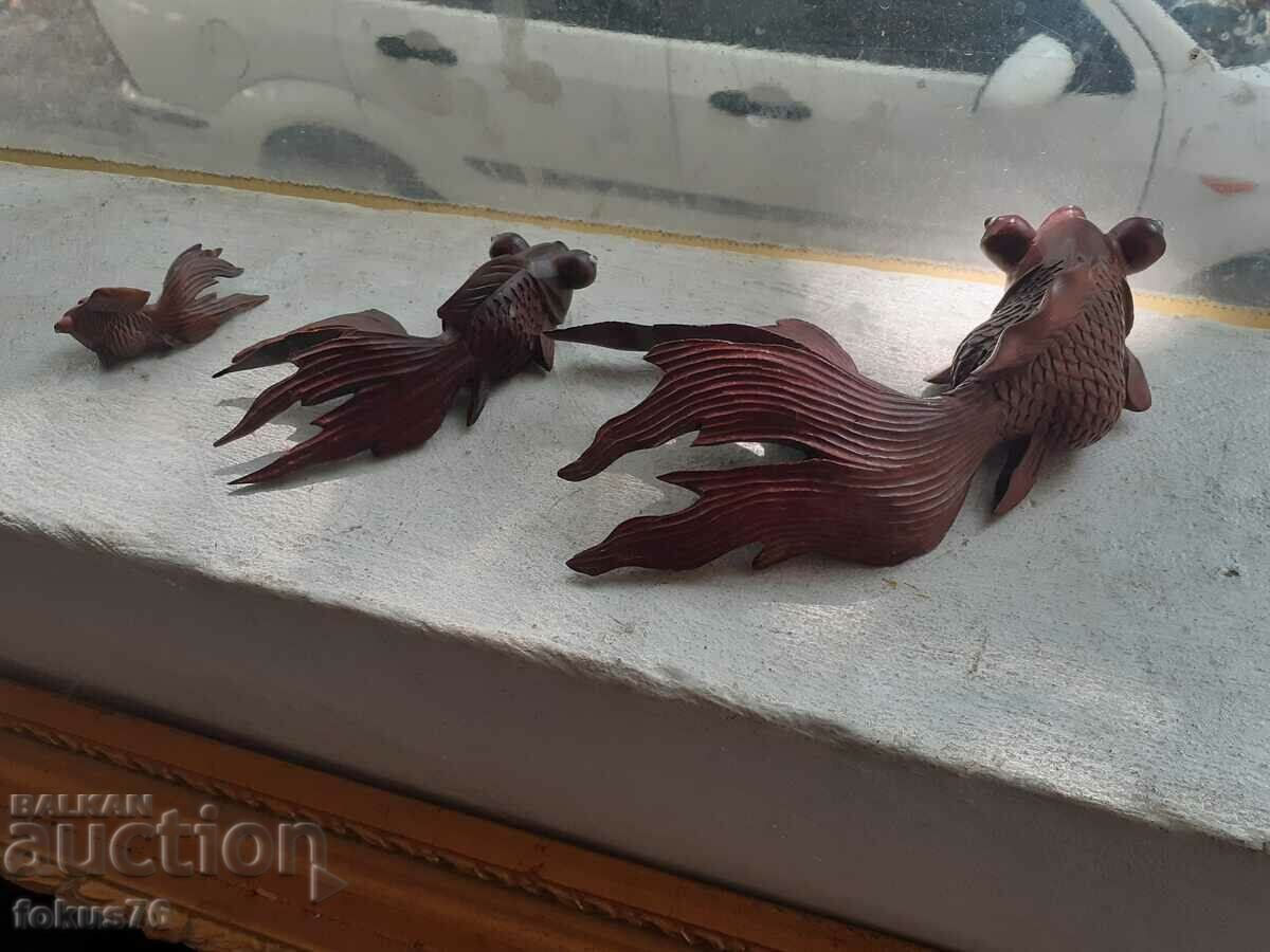 Σετ με τρία ιαπωνικά μαχητικά ψάρια Koi κόκκινη ξύλινη φιγούρα - 5