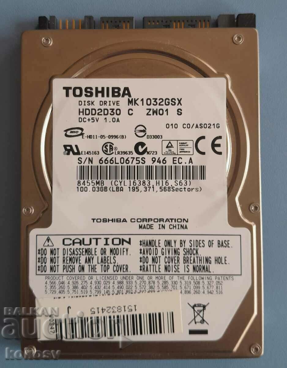 Σκληρός δίσκος HDD Toshiba 2,5" MK1032GSX 100GB / 16MB / 5400