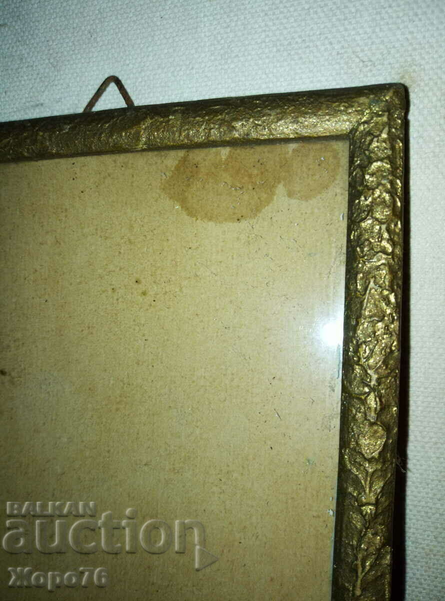 RAMA DE POZĂ DIN LEMN ANTIC cu PLACĂ DE AUR și STICLĂ - 7