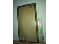 ANTIQUE WOODEN PICTURE FRAME with GOLD PLATE and GLASS