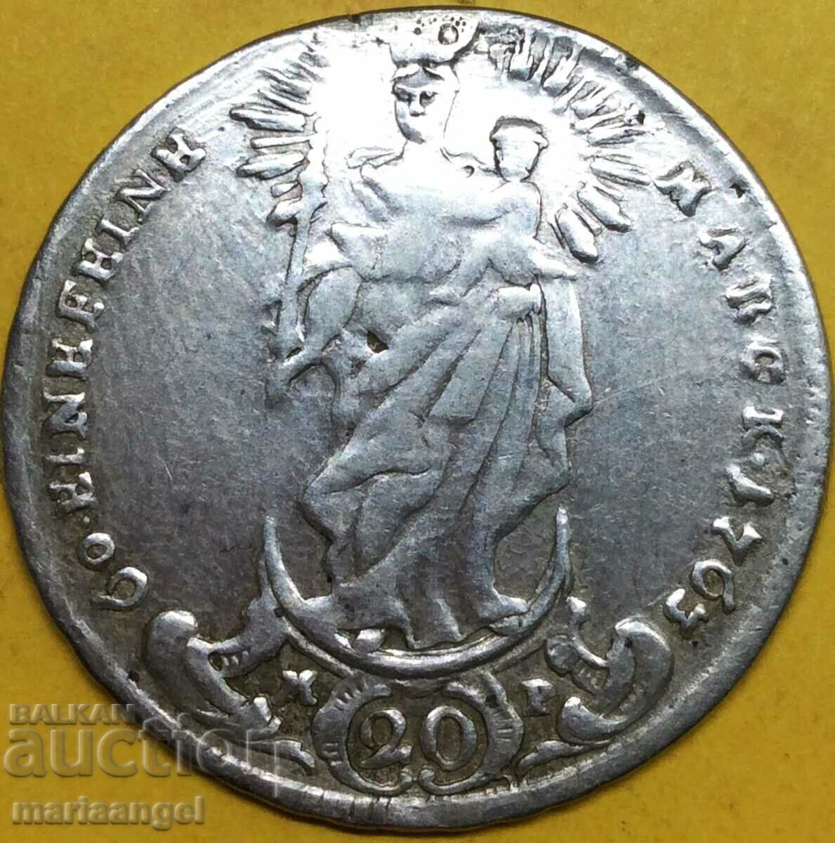 20 кройцера 1763 Германия Вюрцбург сребро