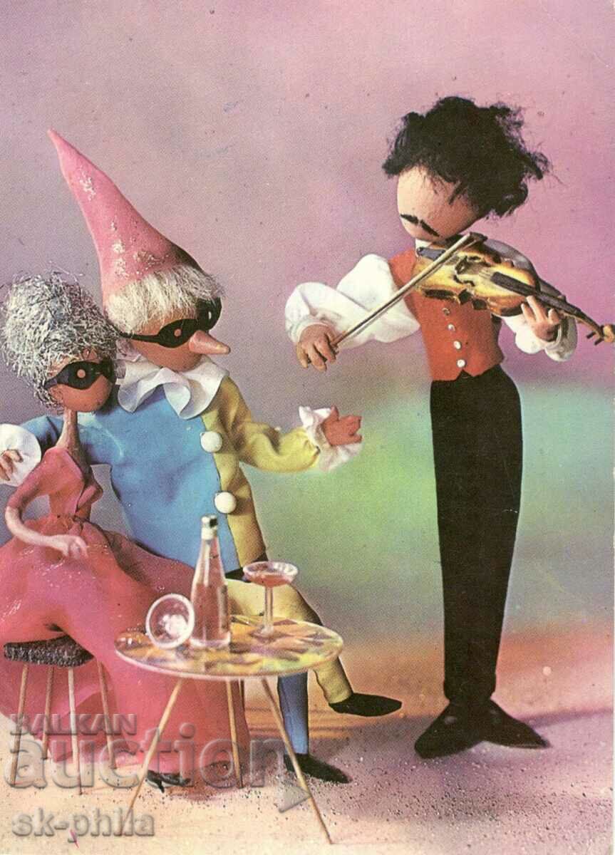 Old greeting card - On a table with a violinist