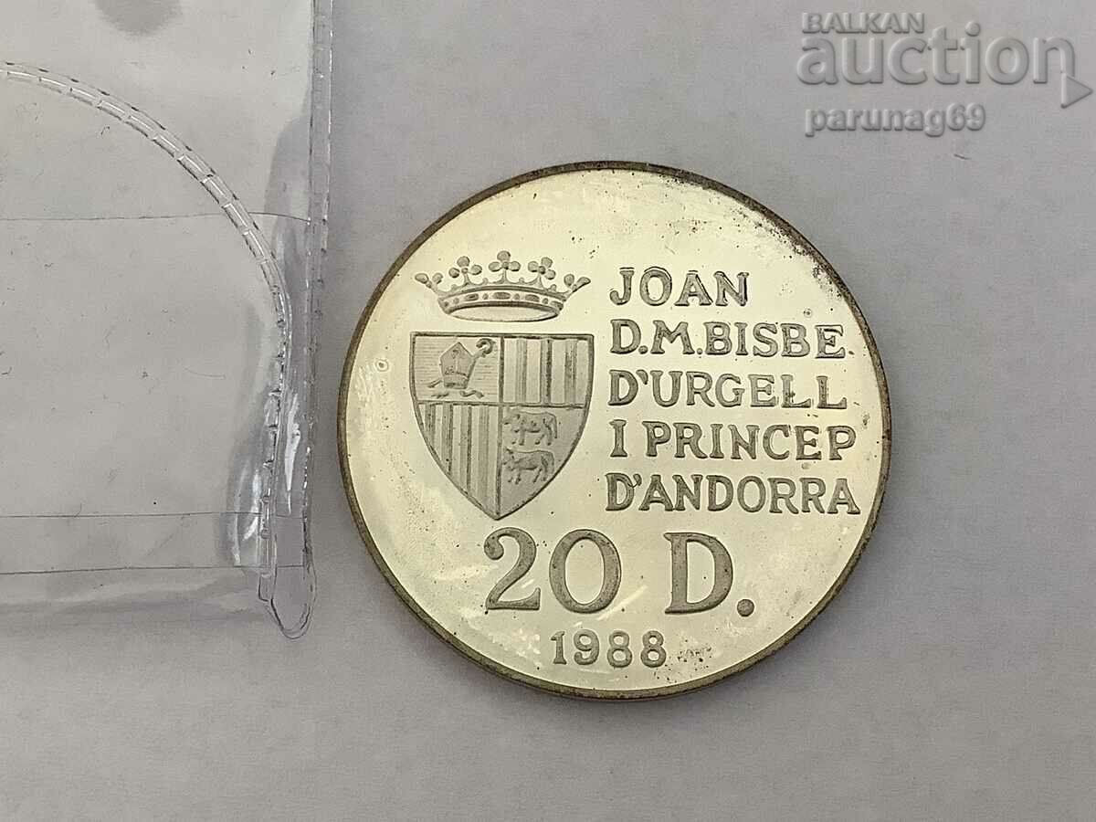 Княжество Андора 20 динера 1988 година - Сребро 0,925